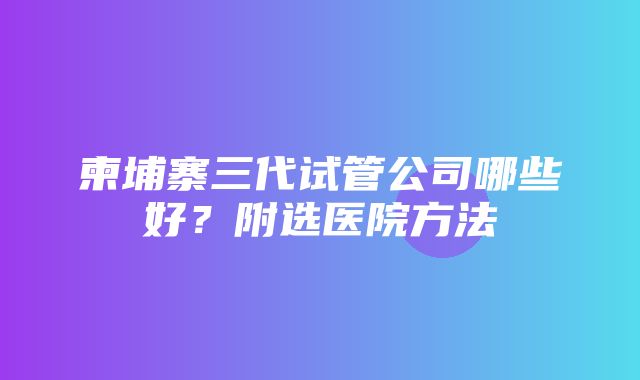 柬埔寨三代试管公司哪些好？附选医院方法