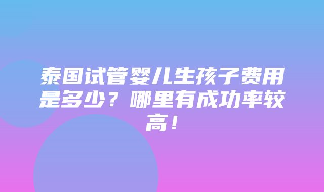 泰国试管婴儿生孩子费用是多少？哪里有成功率较高！