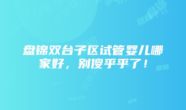 盘锦双台子区试管婴儿哪家好，别傻乎乎了！