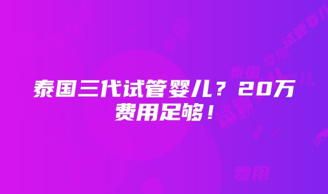 泰国三代试管婴儿？20万费用足够！