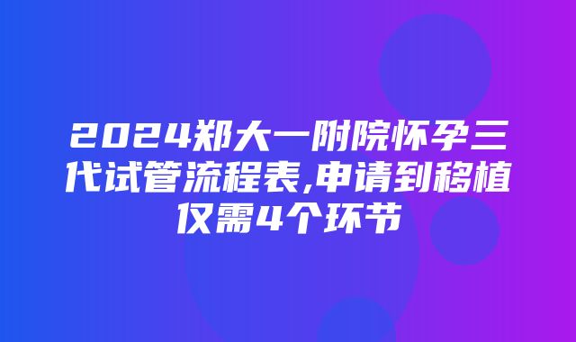 2024郑大一附院怀孕三代试管流程表,申请到移植仅需4个环节