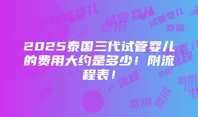 2025泰国三代试管婴儿的费用大约是多少！附流程表！