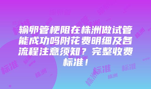 输卵管梗阻在株洲做试管能成功吗附花费明细及各流程注意须知？完整收费标准！