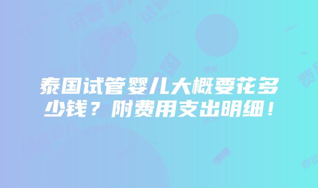 泰国试管婴儿大概要花多少钱？附费用支出明细！