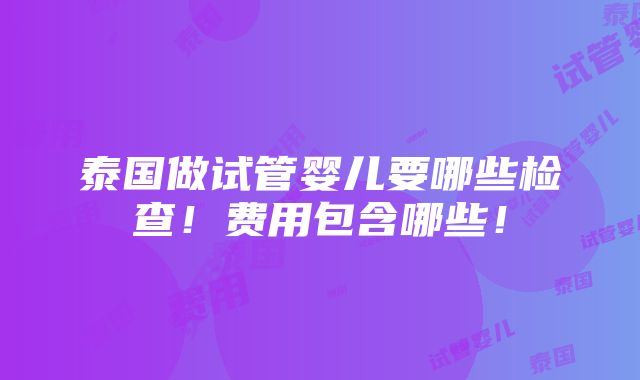 泰国做试管婴儿要哪些检查！费用包含哪些！