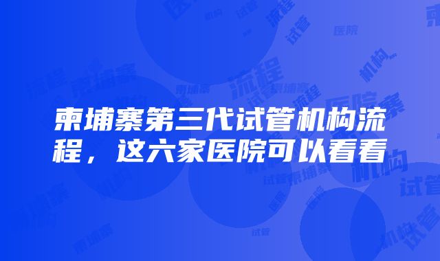 柬埔寨第三代试管机构流程，这六家医院可以看看