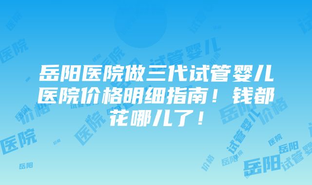 岳阳医院做三代试管婴儿医院价格明细指南！钱都花哪儿了！