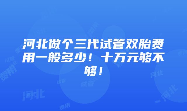 河北做个三代试管双胎费用一般多少！十万元够不够！