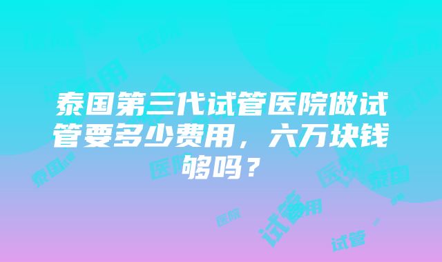 泰国第三代试管医院做试管要多少费用，六万块钱够吗？