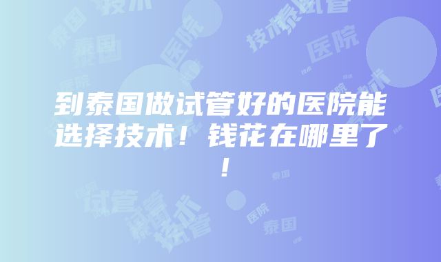 到泰国做试管好的医院能选择技术！钱花在哪里了！