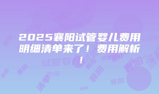 2025襄阳试管婴儿费用明细清单来了！费用解析！