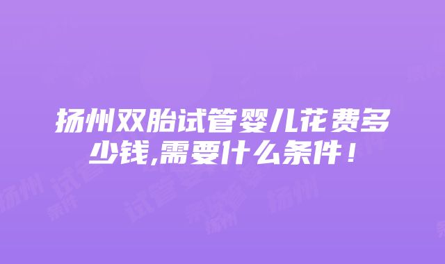 扬州双胎试管婴儿花费多少钱,需要什么条件！