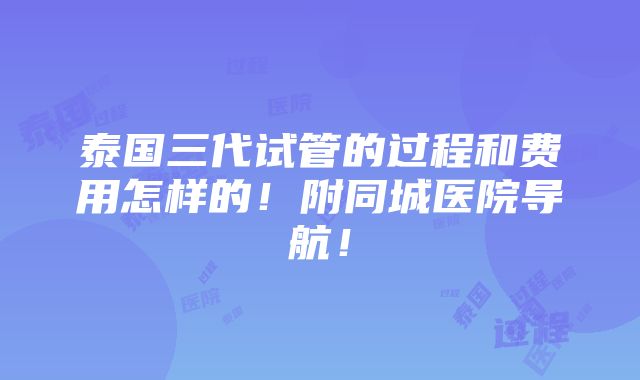 泰国三代试管的过程和费用怎样的！附同城医院导航！