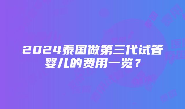 2024泰国做第三代试管婴儿的费用一览？