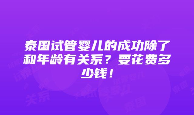 泰国试管婴儿的成功除了和年龄有关系？要花费多少钱！