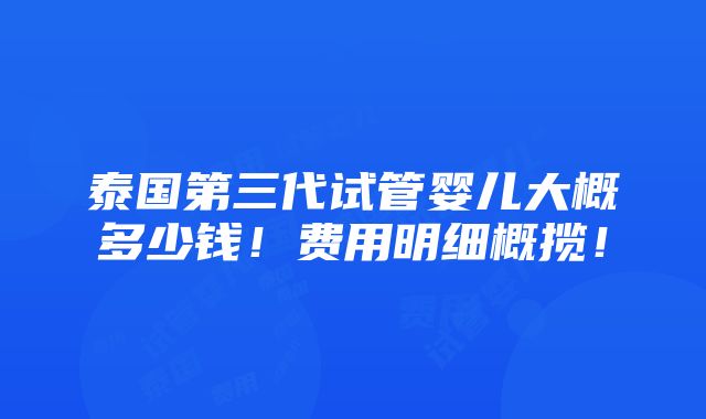 泰国第三代试管婴儿大概多少钱！费用明细概揽！