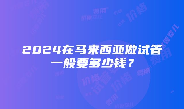 2024在马来西亚做试管一般要多少钱？