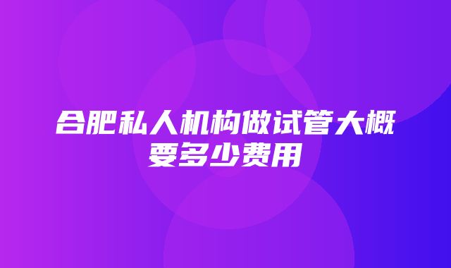 合肥私人机构做试管大概要多少费用