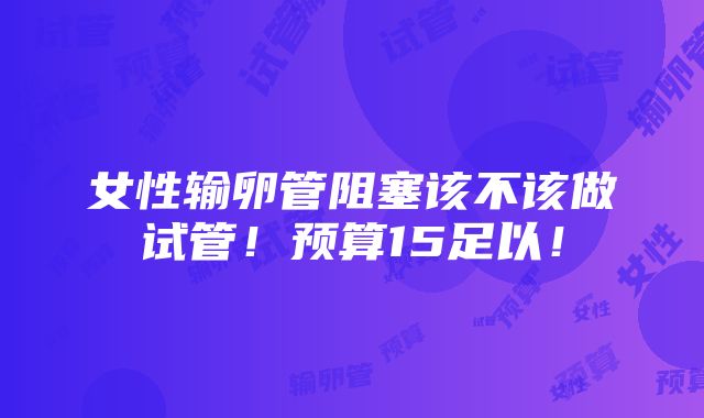 女性输卵管阻塞该不该做试管！预算15足以！