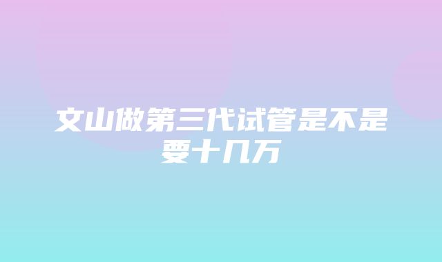 文山做第三代试管是不是要十几万