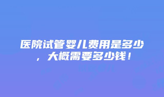 医院试管婴儿费用是多少，大概需要多少钱！