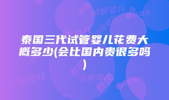 泰国三代试管婴儿花费大概多少(会比国内贵很多吗)