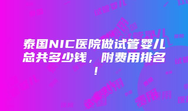 泰国NIC医院做试管婴儿总共多少钱，附费用排名！