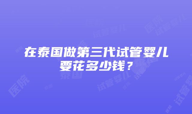 在泰国做第三代试管婴儿要花多少钱？