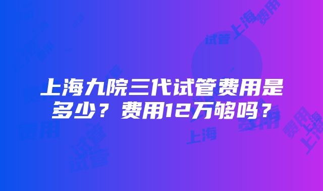 上海九院三代试管费用是多少？费用12万够吗？