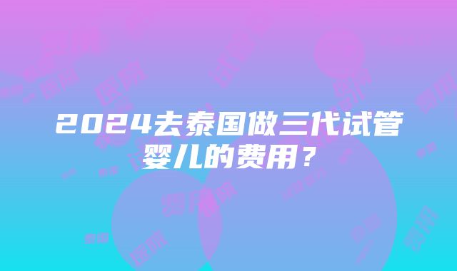 2024去泰国做三代试管婴儿的费用？