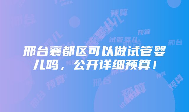 邢台襄都区可以做试管婴儿吗，公开详细预算！