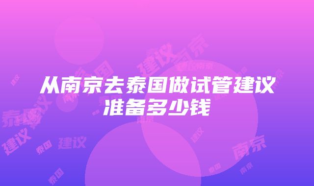 从南京去泰国做试管建议准备多少钱