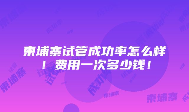 柬埔寨试管成功率怎么样！费用一次多少钱！