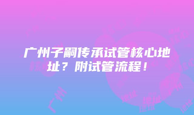 广州子嗣传承试管核心地址？附试管流程！