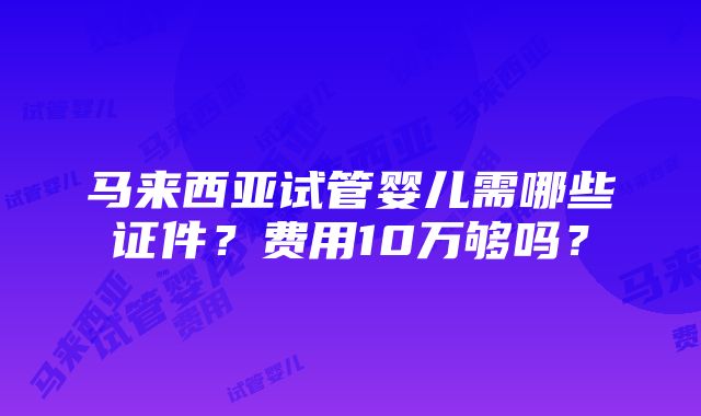 马来西亚试管婴儿需哪些证件？费用10万够吗？