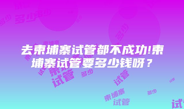 去柬埔寨试管都不成功!柬埔寨试管要多少钱呀？