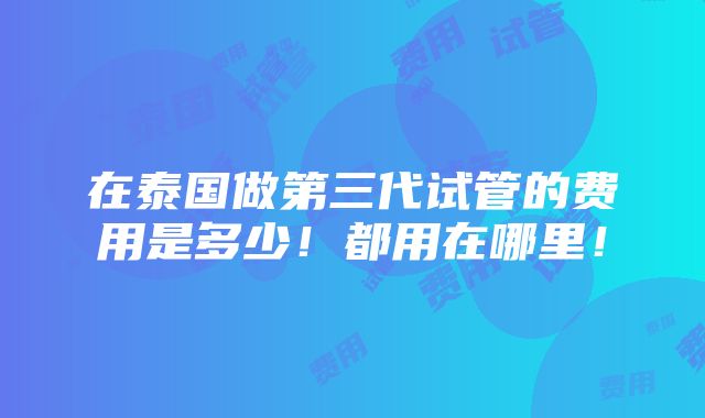 在泰国做第三代试管的费用是多少！都用在哪里！