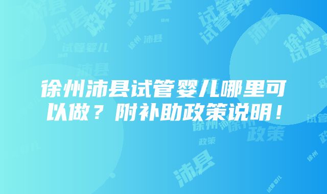 徐州沛县试管婴儿哪里可以做？附补助政策说明！