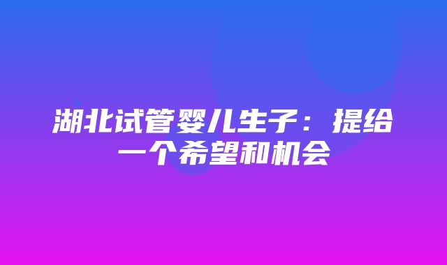 湖北试管婴儿生子：提给一个希望和机会