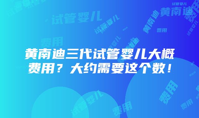 黄南迪三代试管婴儿大概费用？大约需要这个数！