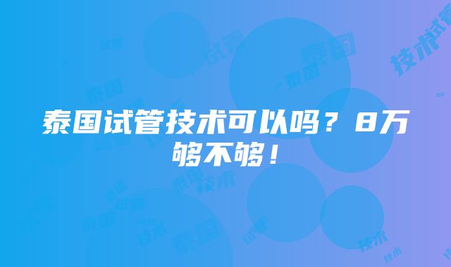 泰国试管技术可以吗？8万够不够！