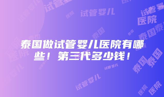 泰国做试管婴儿医院有哪些！第三代多少钱！