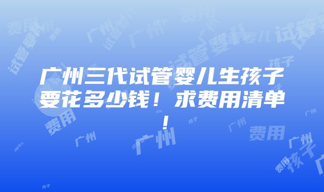 广州三代试管婴儿生孩子要花多少钱！求费用清单！