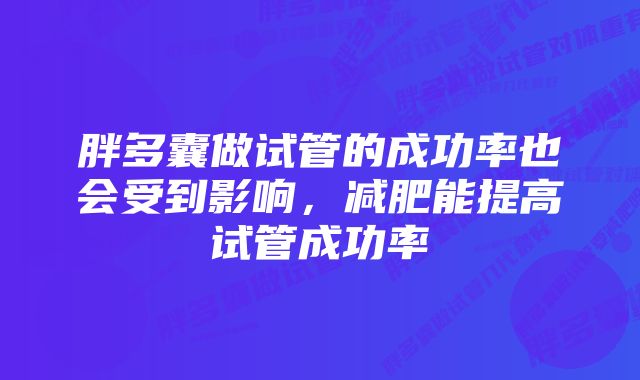 胖多囊做试管的成功率也会受到影响，减肥能提高试管成功率