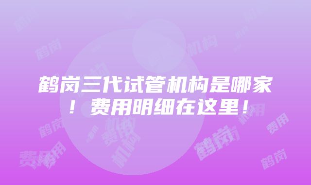 鹤岗三代试管机构是哪家！费用明细在这里！