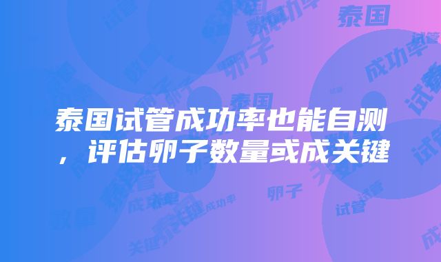 泰国试管成功率也能自测，评估卵子数量或成关键