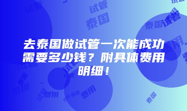 去泰国做试管一次能成功需要多少钱？附具体费用明细！