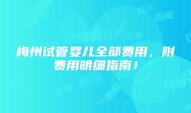 梅州试管婴儿全部费用，附费用明细指南！