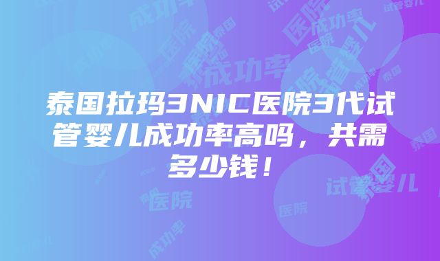 泰国拉玛3NIC医院3代试管婴儿成功率高吗，共需多少钱！