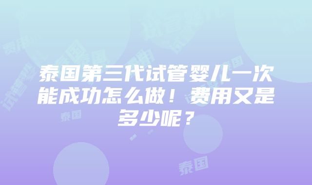 泰国第三代试管婴儿一次能成功怎么做！费用又是多少呢？